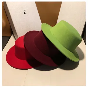 Stylish women's flat top wool felt hat winter vintage British style fedora hats chic