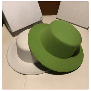 Women autumn winter flat top wool felt hat vintage French style fashion fedora cap
