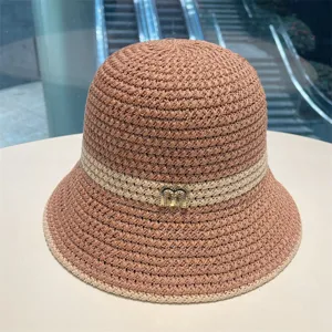 Women straw bucket hat wide brim summer sun protection breathable woven beach hat chic style