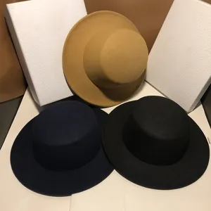 Women flat top wool felt hat vintage British style winter fashion elegant bowler hat set