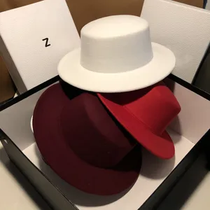 Flat top wool felt hat women autumn winter fashion retro British style fedora hat set
