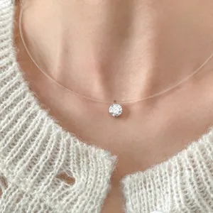 925 Sterling Silver Moissanite Necklace Mermaid Tears Invisible Fishing Line Pendant Necklace Sweet Ins Style Women Jewelry Gift