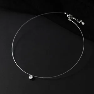Exquisite 1-carat solitaire moissanite clear fishing line necklace with S925 silver clasp.