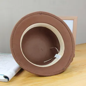 Retro dome wool felt bowler hat inner detail view, classic autumn winter women fashion hat.