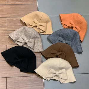 Women autumn winter wool fisherman hat cute bow warm basin hat versatile casual bucket hat