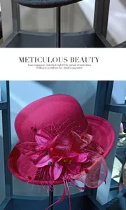Women's woolen bucket hat vintage autumn winter elegant felt dome hat with floral veil