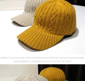 Berretto da baseball in maglia da donna, cappello invernale caldo in lana con visiera.