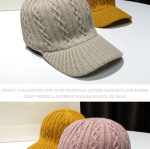 Berretto da baseball in maglia con motivo a trecce per donna, cappello invernale caldo.