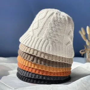 Sombrero de Pescador de Lana Trenzado a Cuadros Estilo Japonés para Mujer Otoño Invierno Cálido Térmico al Aire Libre Diario Viaje