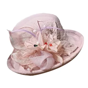 Women's Felt Hat Autumn Winter Retro Elegant French Fedora Cloche Hat With Floral Mesh