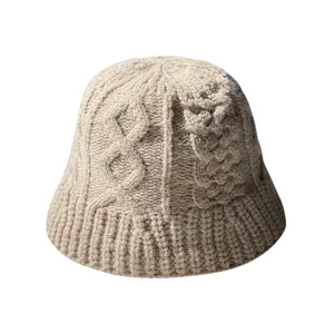 Mujer Invierno Sombrero de Pescador de Punto Caliente Casual Patrón de Trenza Gorro de Lana