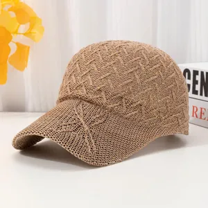 Woven baseball cap for women summer breathable hollow out sun protection casual hat detail view