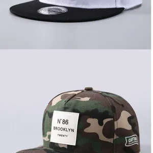 Gorra de béisbol hip hop snapback para hombre detalle, camuflaje elegante visera plana.
