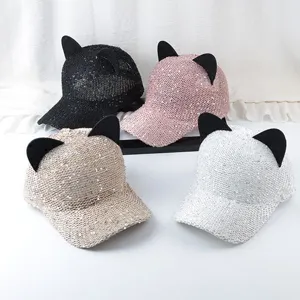 Jolie casquette de baseball oreilles de chat à paillettes respirante chapeau d'été femme