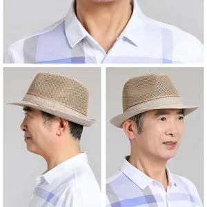 Vista detallada sombrero de sol verano hombre de malla, diseño transpirable elegante.