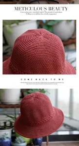 Knitted bucket hat detail showing breathable mesh pattern, soft texture, and sun protection brim.