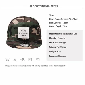 Gorra snapback de camuflaje elegante para hombres y mujeres, ideal para verano y uso diario.