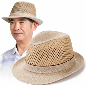 Sombrero Fedora de Satén Calado Transpirable para Hombre Mediana Edad Ancianos Al Aire Libre Casual Protección Solar Ala Corta