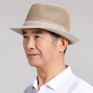 Sombrero de sol fedora de malla transpirable de verano para hombres y padres mayores al aire libre