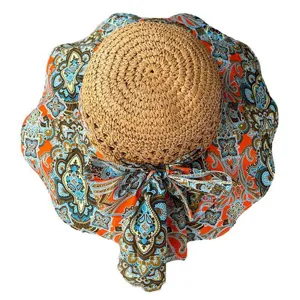 Chapeau de soleil ete femme chapeau de paille floral boheme plage protection solaire