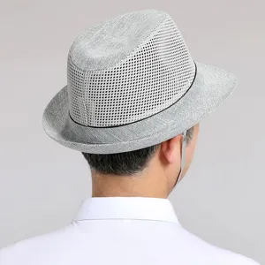 Sombrero de sol fedora de malla transpirable para hombre verano casual gris claro nuevo