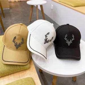 Casquette de baseball élégante avec strass bois de cerf pour femme, pare-soleil décontracté.