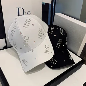Women Casual Satin Rhinestone Baseball Cap Letter NYC Crystal Sun Protection Duckbill Cap Sunshade Outdoor Hat For Girls