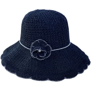 Women summer crochet sun hat hollow out fisherman hat beach cap with decorative flower