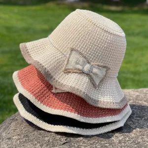 Damen Mode Hohl Geschnitten Anglerhut Mit Schleife Strass Sonnenschutz Faltbar Gestrickter Sonnenhut Für Sommer Strand Reisen