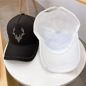Casquette de baseball élégante pour femme avec strass bois de cerf, chapeau d'été.