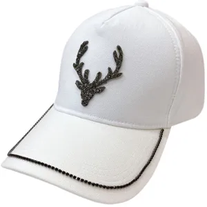 Casquette de baseball chic en strass avec bois de cerf pour femmes, chapeau de soleil élégant.