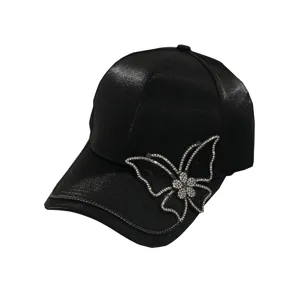 Damen stilvolle Strass Baseball Cap schwarze Glitzer Sonnenschutz Kappe Sommer Mode Hut.