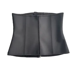 Black latex waist trainer corset for women compression workout hourglass shaper belt.