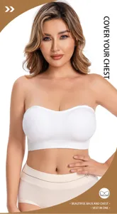 Strapless padded bandeau bra for women, anti-slip seamless wireless tube top underwear.