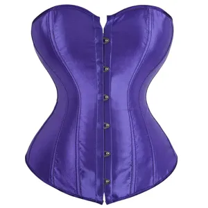 Purple satin overbust corset shaping body shaper waist trainer for women sexy lingerie.