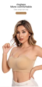 Women strapless nude bra tube top with clear straps seamless wirefree comfortable daily wear