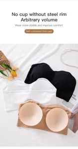 Wireless strapless bra bandeau top with removable chest pads, comfortable everyday wear.