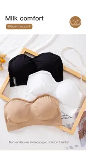 Plus size strapless padded bandeau bra, anti-slip silicone wireless seamless tube top details.