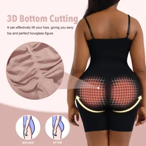 Plus size seamless full body shapewear bodysuit with 3D bottom cutting and tummy control.