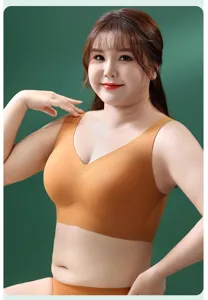 Plus size seamless comfort bra for women, wireless gathering deep v push up undergarment.