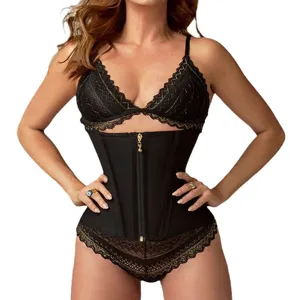 Women black latex waist trainer corset cincher shaping body shaper tummy control set