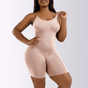 Seamless nude full-body shapewear bodysuit for women tummy control and lifting hips detail view.