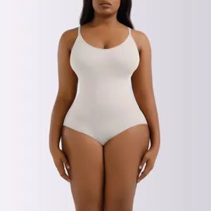 Plus size seamless body shaper postpartum tummy control camisole shapewear bodysuit detail.