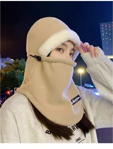 Winter cycling warm face mask hat, thick fleece windproof balaclava for women outdoor riding.