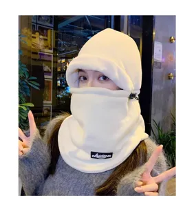 Women winter warm one-piece fleece riding hat windproof thick skiing cap with adjustable drawstring