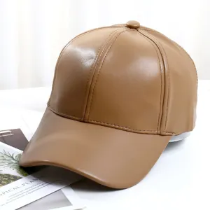 Berretto da Baseball in Pelle PU a Tinta Unita per Uomo Donna Stile Coreano Autunno Inverno Cappello con Visiera Regolabile Outdoor Sport