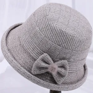 Classic herringbone wool bucket hat for women, thick warm winter basin hat for elders.