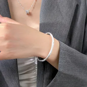 S925 silver brushed star bangle detail shot, vintage style designer jewelry for women elegant wear.