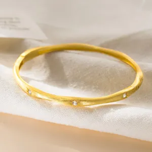 Vintage S925 silver brushed star diamond bangle bracelet detail view showing texture.