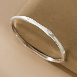 Vintage 925 Sterling Silver Starburst Brushed Cuff Bangle Exquisite Open Rhinestone Star Bracelet For Women Sweet Daily Hand Jewelry Gift